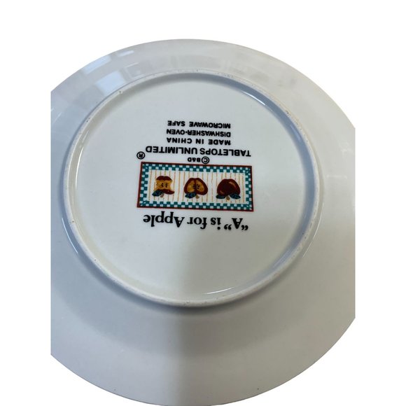 Tabletops Unlimited A is For Apple Salad Plate 7.5 in Diameter Green Gingham - Picture 3 of 4